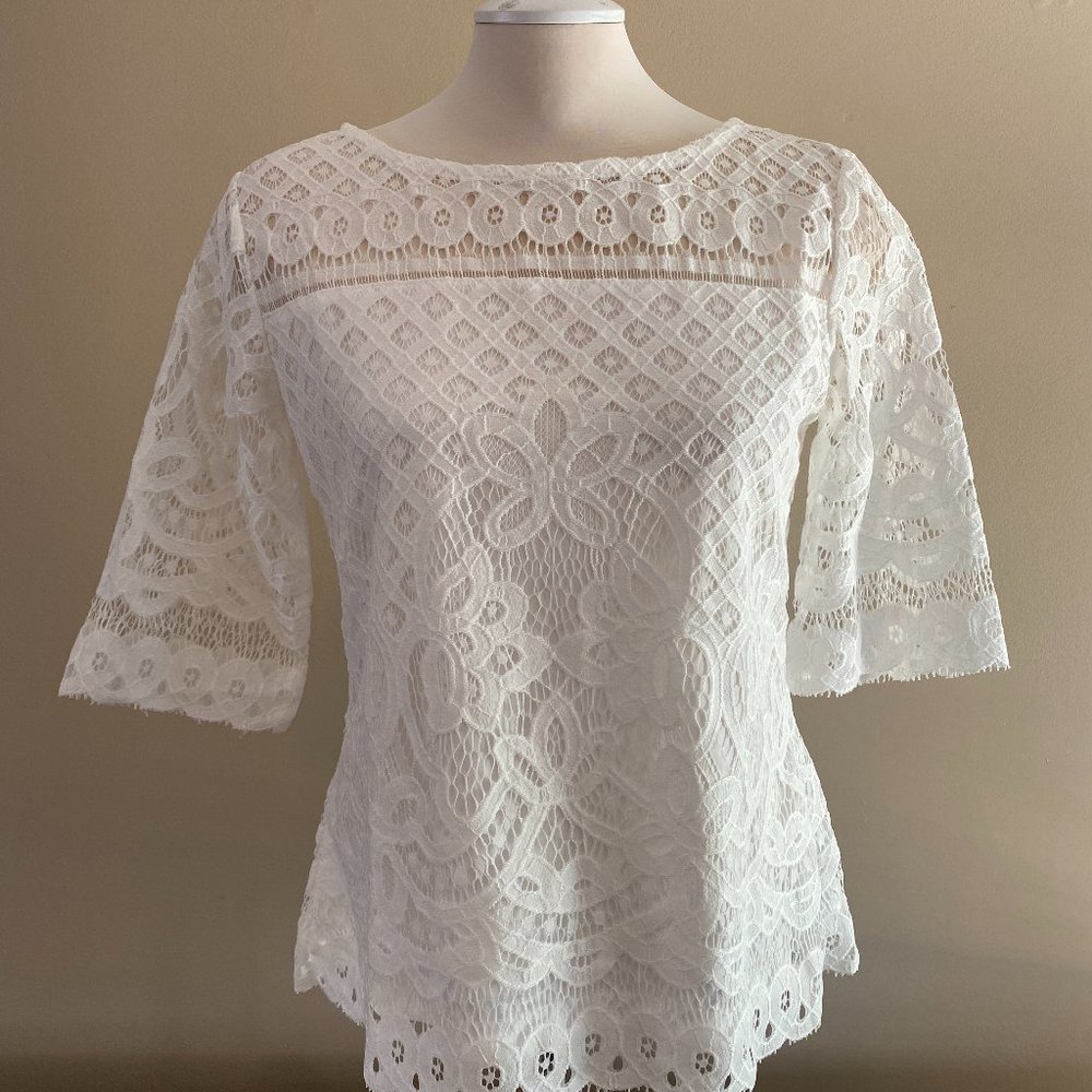 Apricot White laced Top
